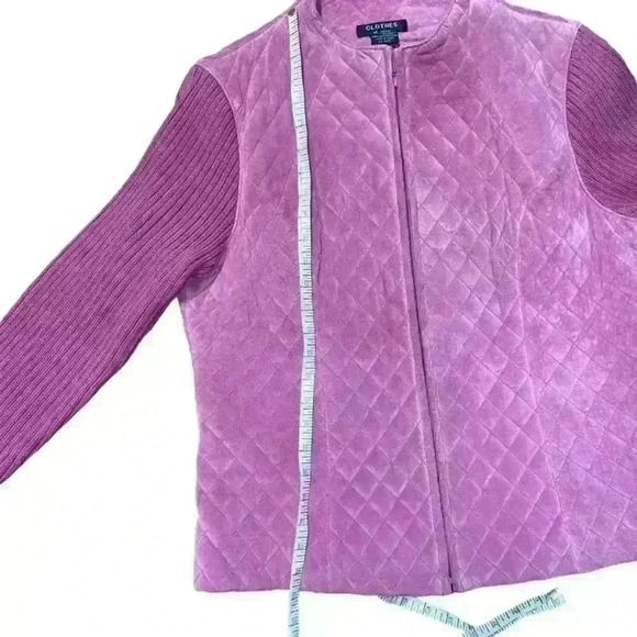Clothes by Revue Pink/Mauve Quilted Leather Jacket Knit Sleeves. Size 14 - Picture 10 of 10